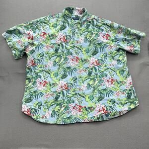 Ralph Lauren Shirt Mens 3XB Blue Green Floral Hawaiian Cotton Button Front